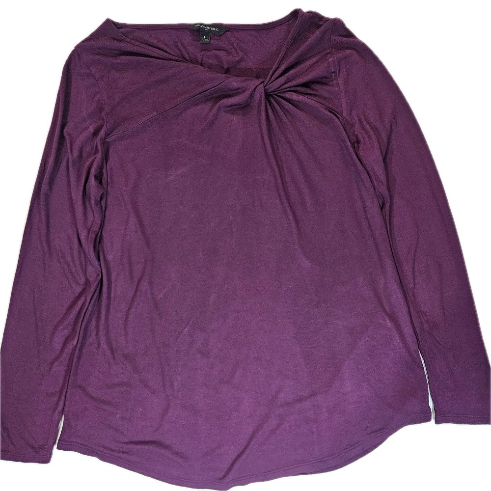 Banana‎ Republic Shirt Womens Large Purple Long Sleeve Twist Knot Blouse Top